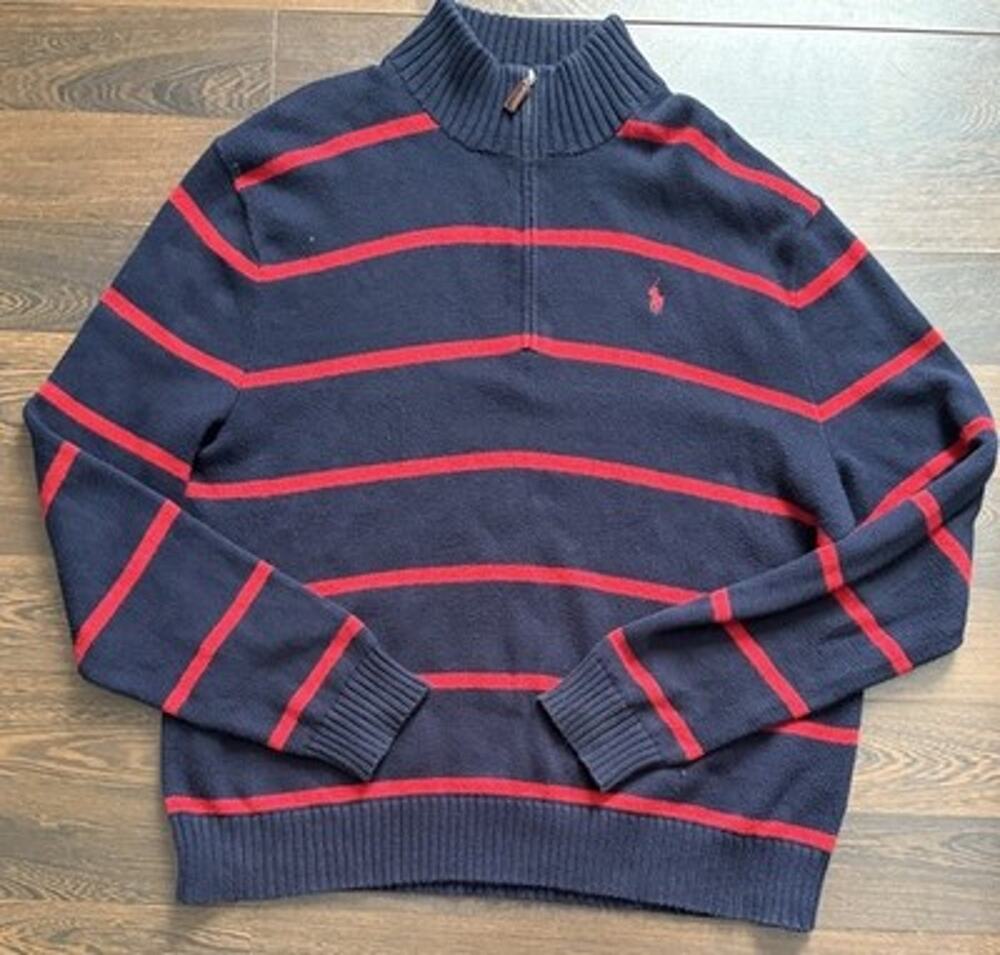 VNTG PRL Jean 1/4 Zip Knit Sweater Mens XL Striped Hvywght